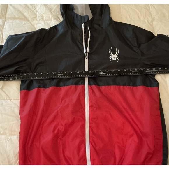 Spyder Mens Hooded Windbreaker Jacket Black Red Colorblock Large Mesh Lined - Picture 5 of 6